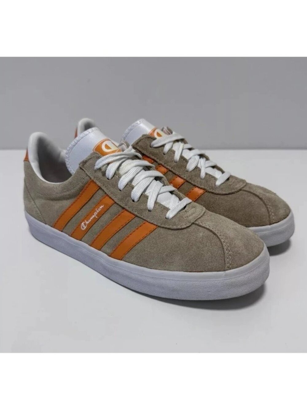 VTG Champion Orange Stripe Suede Casual Athletic Shoes Retro 7.5 NEW Read